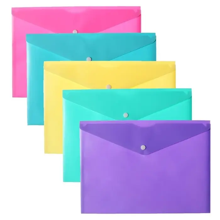 Папка-конверт на кнопке А4, 180 мкм, Calligrata Pastel, глянцевая, полупрозрачная, микс