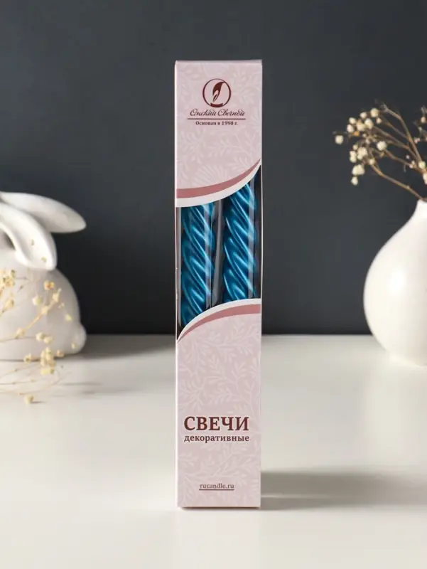 Набор свечей витых, 2,3х 24,5 см, 5 ч, 50 г, 2 штуки, синий металлик