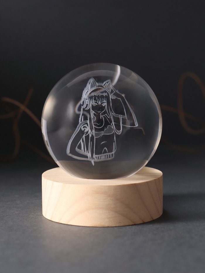 Сувенир стекло подсветка "Шар. Аниме" d=6 см подставка дерево, USB