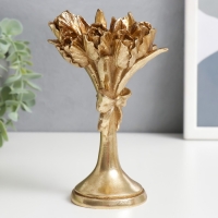 Подсвечник полистоун на 1 свечу "Букет тюльпанов" золото 16х9,5х9,5 см