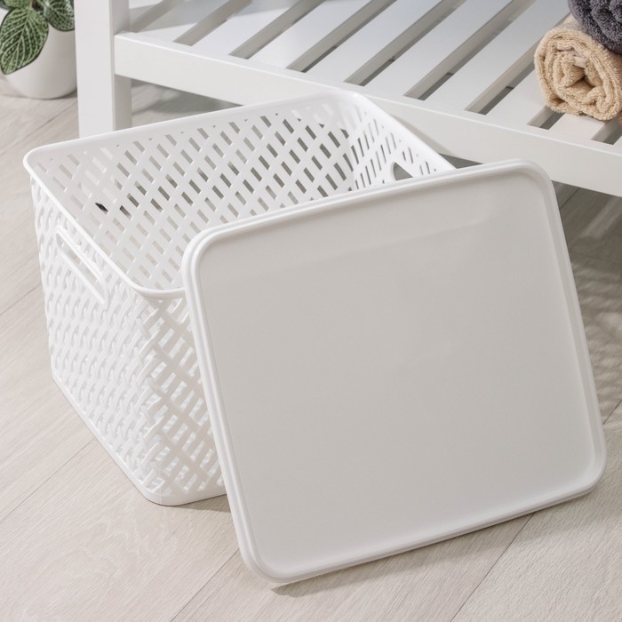 Корзина для хранения с крышкой &laquo;Плетёнка&raquo;, 35&times;29&times;22,5 см, цвет белый
