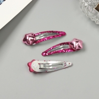 Невидимка для волос "Агата" (набор 3 шт) звезда, 5 см, розовый