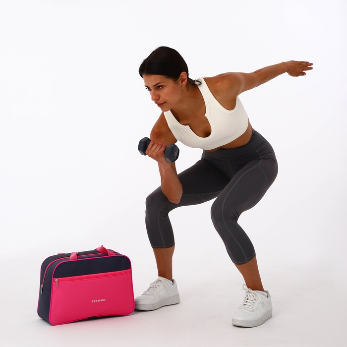 Сумка спортивная женская, TEXTURA, маленький размер, цвет серый/розовый