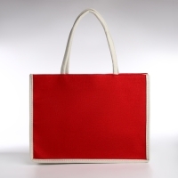 Сумка пляжная без застёжки, цвет молочный/красный