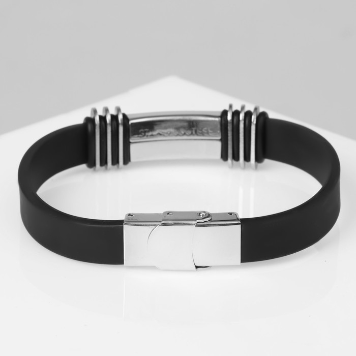 Браслет унисекс &laquo;Стиль&raquo; прямоугольник с тройными вставками, цвет чёрный с серебром, 23 см
