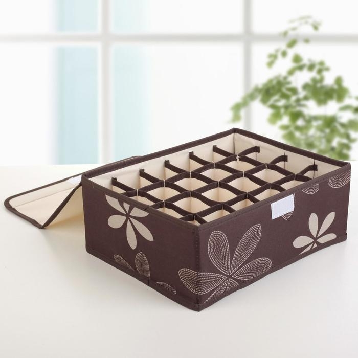 Набор органайзеров для хранения белья с крышкой &laquo;Листочки&raquo;, 3 шт, 32&times;24&times;12 см, цвет коричневый