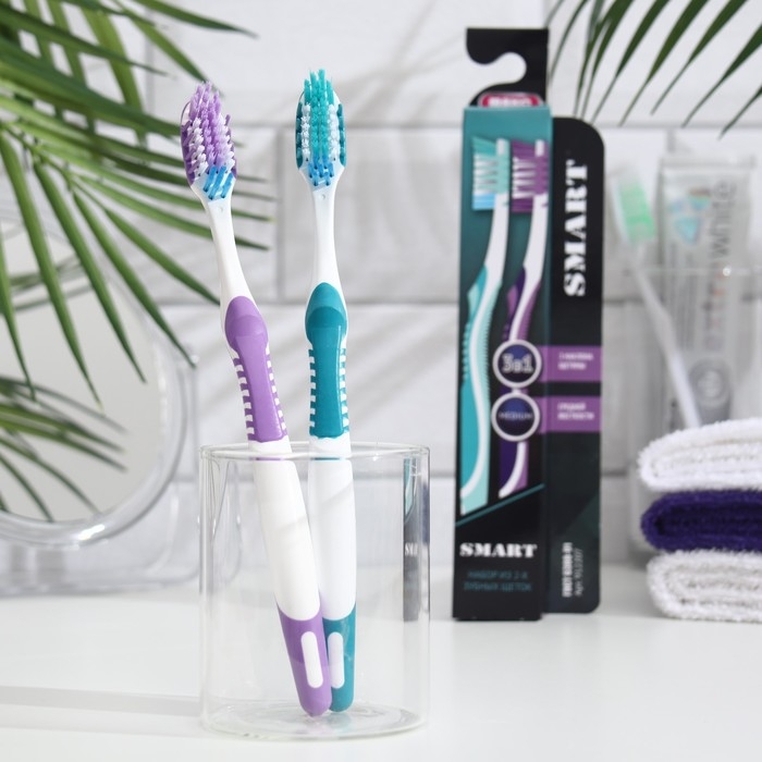 Зубная щётка &laquo;Смарт&raquo;  средней жесткости, бирюзовый, 2 шт.