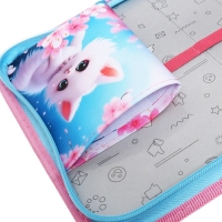 Пенал 1 секция 140 х 210 х 40 мм, откидной карман и косметичка, тканевый, Calligrata TOP Content "Котик сакура"