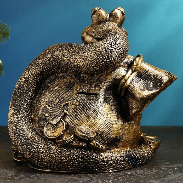 Копилка "Змея с мешком " черное золото, 25х27х23см
