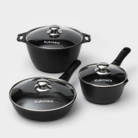 Набор кухонной посуды &laquo;Традиция №1&raquo;, антипригарное покрытие, крышка, цвет чёрный