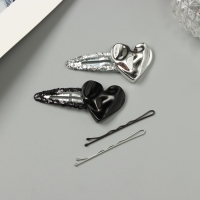 Невидимка для волос "Беатрис" (набор 10 шт) сердце, 5 и 5,5 см, серебро чёрный