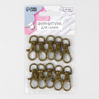 Карабин металлический, 37 &times; 12 мм / 9 &times; 1,7 мм, 10 шт, цвет бронзовый