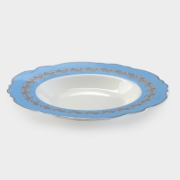 Тарелка глубокая WY Royal blue, d=21.5 см, фарфор, белая, голубая