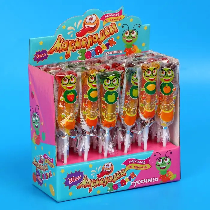 Мармелад фигурный на палочке &laquo;Мармеладсы Зоопарк: гусеница&raquo;, ассорти, 14 г