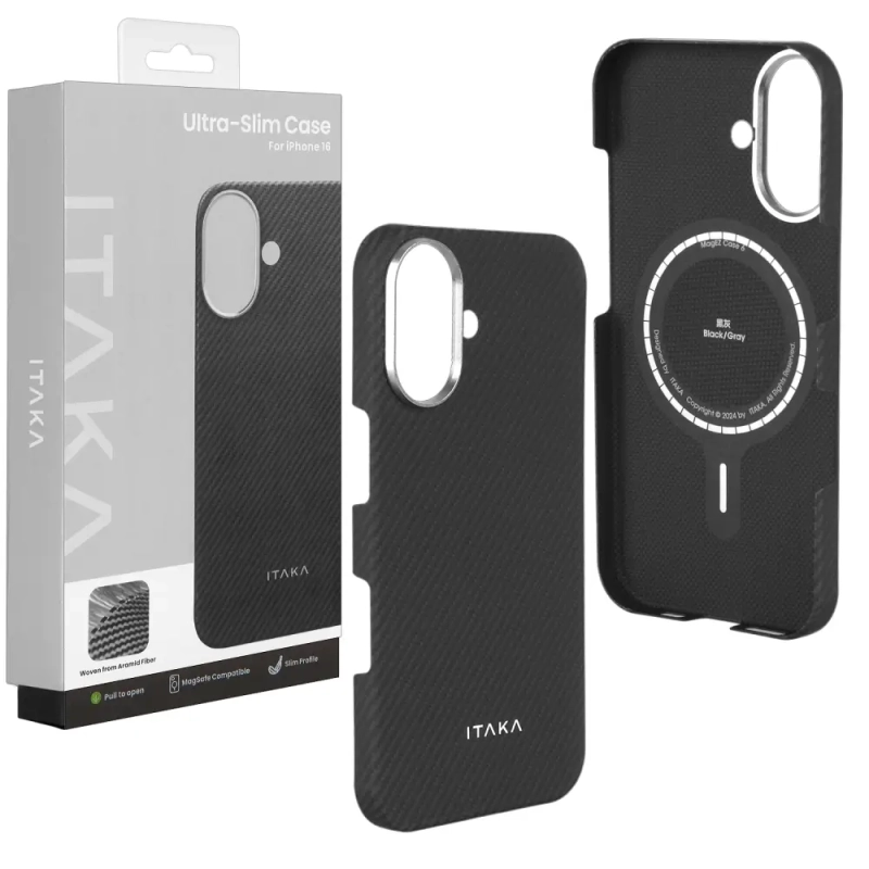 Чехол iPh 16 PITAKA Ultra-Slim Case Black/Grey
