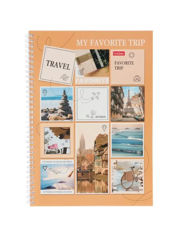 Тетрадь А4 80л кл Hatber "TRAVEL", на греб, перф на отрыв, многоцв срез, глянц лам 2В МИКС