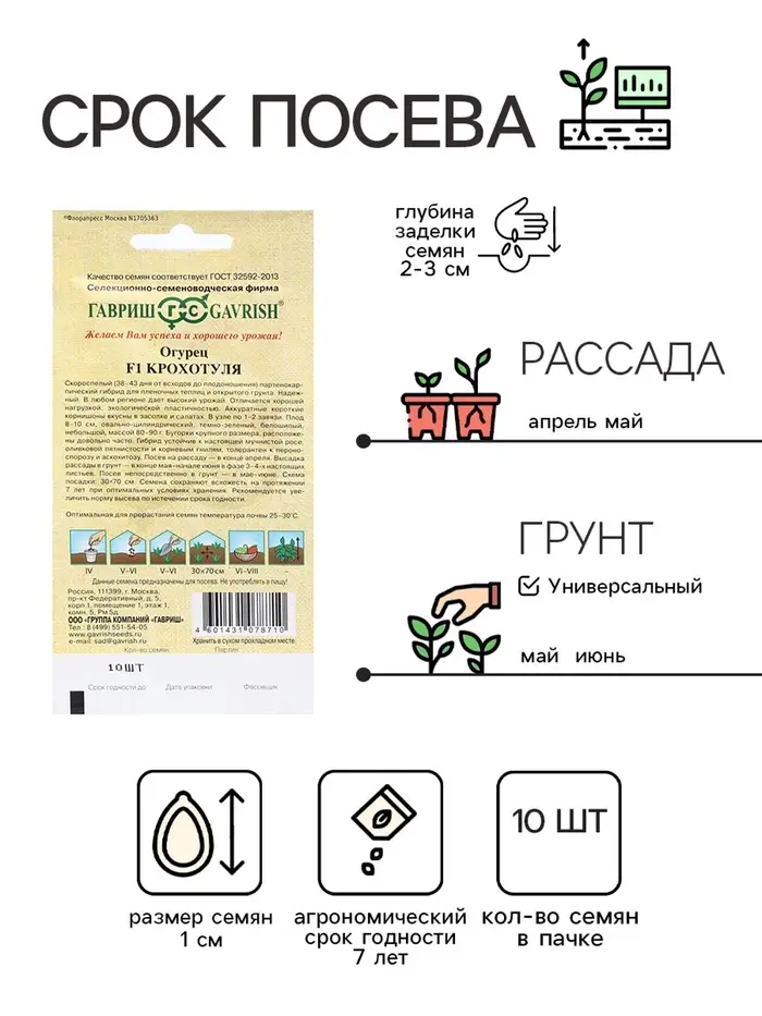 Семена Огурец "Крохотуля", F1, 10 шт