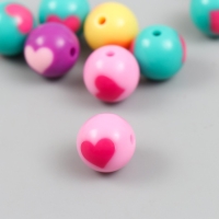 Бусины пластик "Шарик с сердечком" глянец МИКС d=1,6 см набор 20 гр