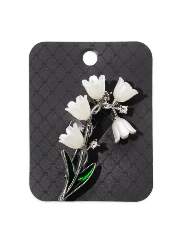 Брошь "Цветы Ландышей", цвет бело-зелёный в серебре