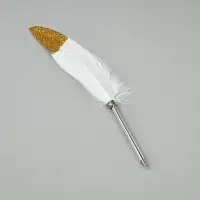 Перо белое+блестки золото (наконечник ручка), дл.25 см