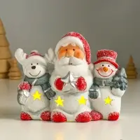 Сувенир керамика свет "Дед Мороз, снеговик и лосик" 15,5х5,8х11,5 см