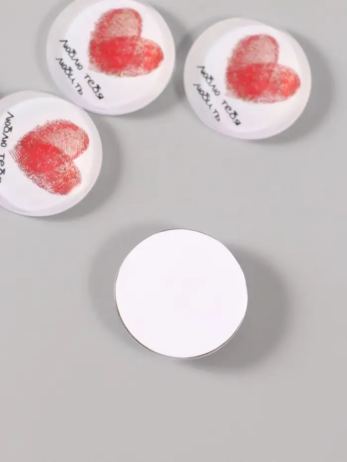 Кабошон стекло для творчества "Круг. Сердце отпечатки" 3х3 см