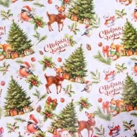 Бумага упаковочная новогодняя "Белый медвежонок", глянец, двусторонняя, 80 г/м2 , 50 х 70 см.