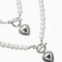 Набор 2 пред-та: бусы.браслет "Жемчуг", сердце, цвет белый в серебре L=18/42см №8