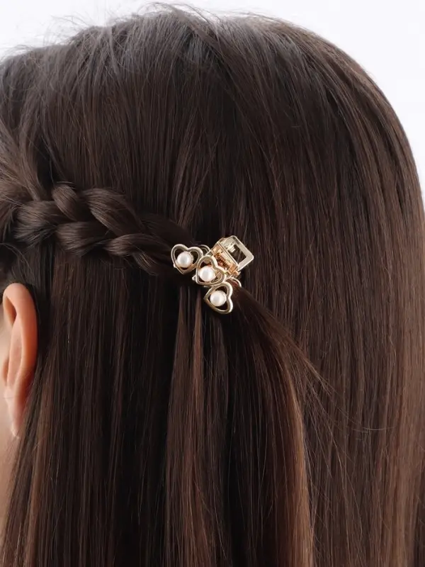 Крабик для волос &laquo;Маргарита&raquo;, сердечки жемчуг, 3 см, золото