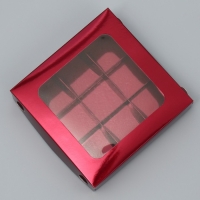 Коробка для конфет, кондитерская упаковка, 9 ячеек, &laquo;Бордовая&raquo;, 14.7 х 14.7 х 3.5 см