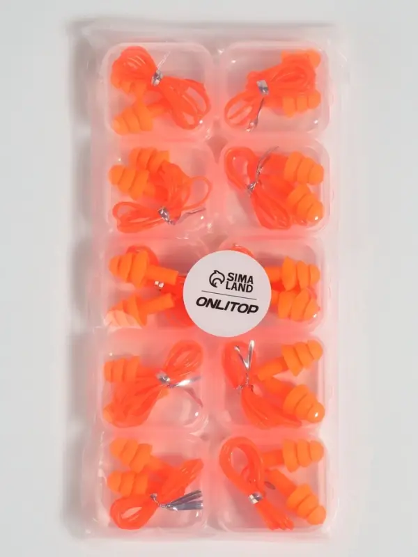 Беруши на шнурке, 3&times;1.5 см, в футляре, фасовка 10 шт., силиконовые, оранжевые