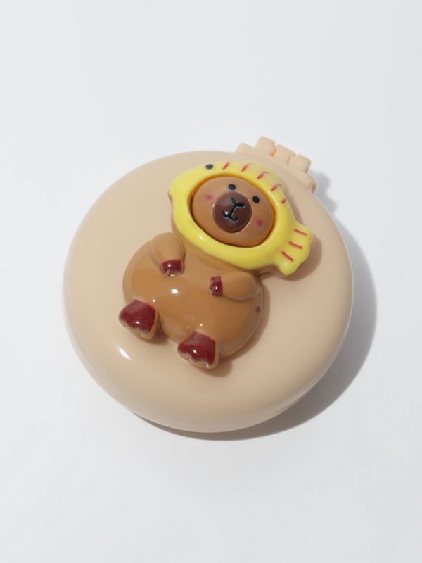 Расчёска массажная &laquo;Капибара&raquo;, складная, с зеркалом, d=6.5 см, бежевая