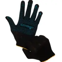 Перчатки садовые, хб, вязка 7 класс, 4 нити, размер 9, с ПВХ точками, чёрные, Greengo