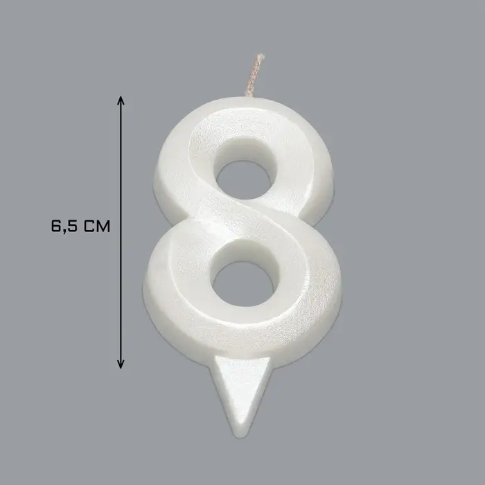 Свеча в торт &laquo;Грань&raquo;, цифра 8, жемчужный, 6.5 см