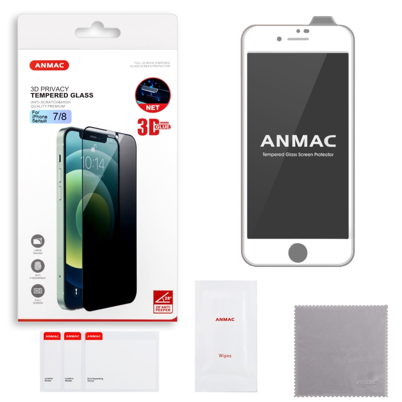 Защитное стекло iPh 7/8 белое ANMAC 3D Privacy с сеточкой Арт. 1137246