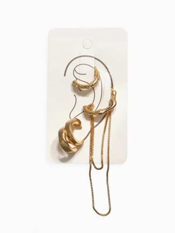 Набор серьги и каффы 4 шт. "Минимализм" водопад, цвет золото