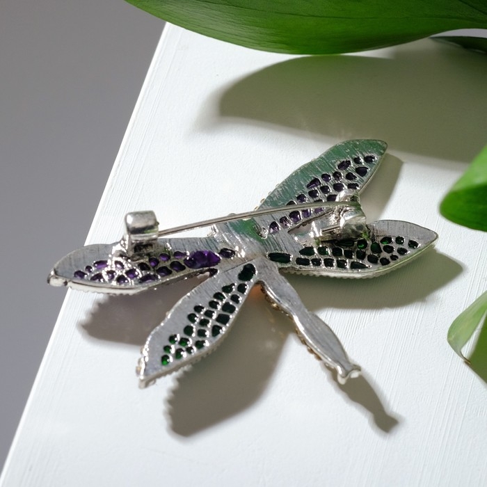 Брошь &laquo;Стрекоза&raquo;, цветная в чернёном серебре