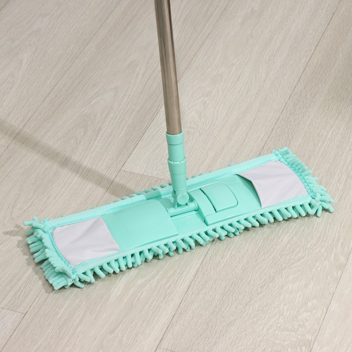 Швабра для мытья пола плоская Доляна, насадка из микрофибры букля 42&times;12 см, телескопическая стальная ручка 80(130) см