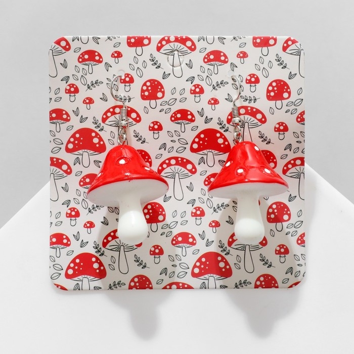 Серьги пластик &laquo;Мухомор&raquo;, цвет красно-белый в серебре