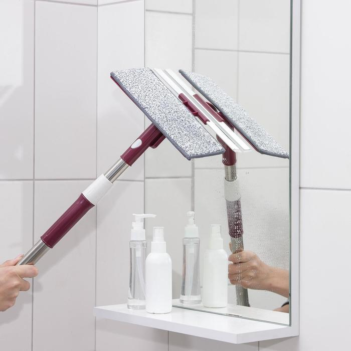 Щётка для окон Доляна, стальная телескопическая ручка 73(114) см, насадка из микрофибры 27&times;8 см, цвет МИКС