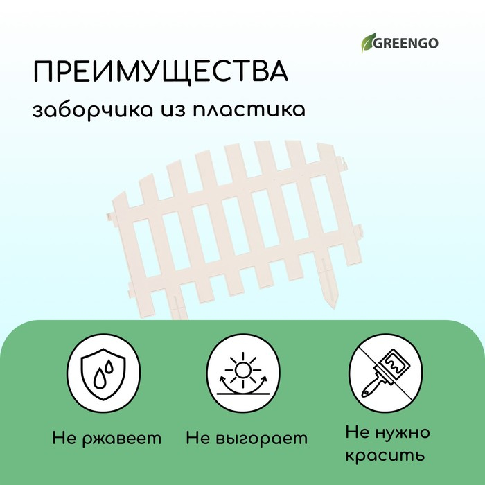 Ограждение декоративное, 35 &times; 210 см, 5 секций, пластик, белое, RENESSANS, Greengo