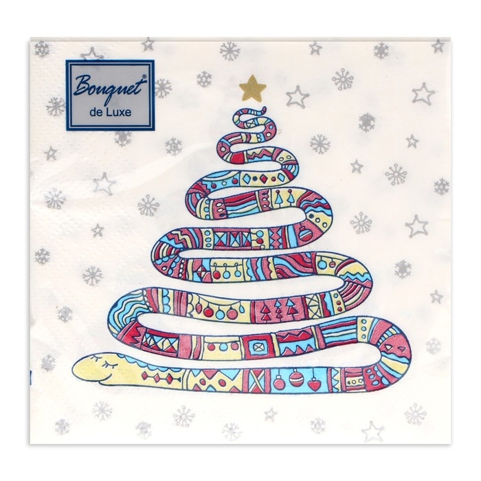 Новогодние салфетки бумажные Bouquet de Luxe &laquo;Год змеи на белом&raquo;, 3 слоя, 24х24 см, 25 шт.