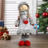 Кукла интерьерная "Девочка в сером платьице с меховой отделкой" 46 см