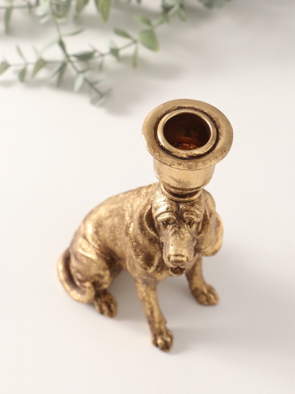 Подсвечник полистоун на 1 свечу "Бладхаунд" золото 11х8х19,5 см