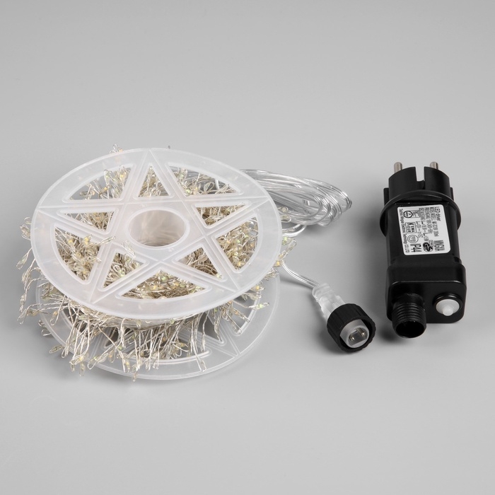 Гирлянда &laquo;Мишура&raquo; 20 м роса, IP44, серебристая нить, 600 LED, 8 режимов, свечение мульти, 18 В