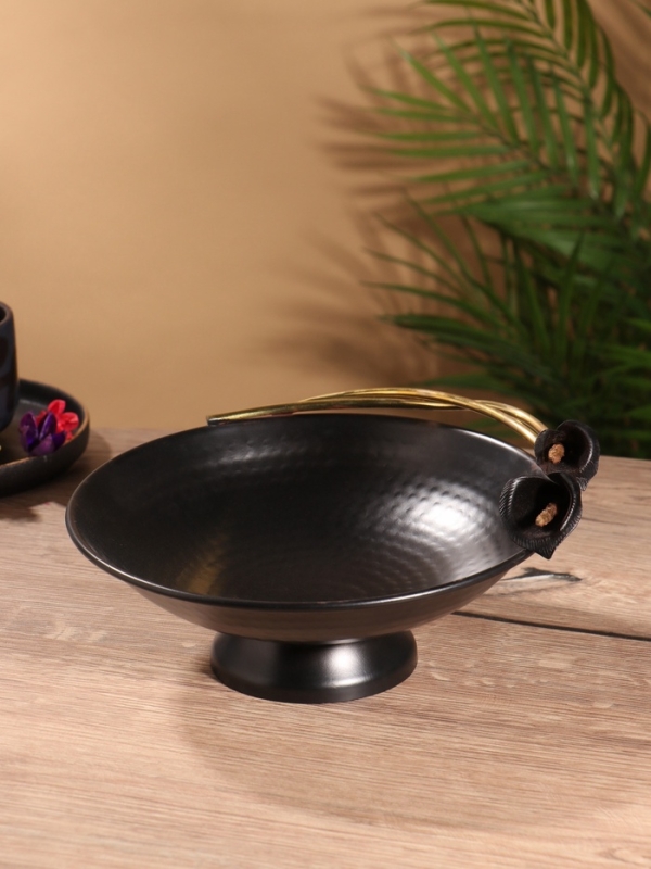 Фруктовница "Черный каллы" черная с золотом. нержавеющая сталь 21,5х23х9,5 см