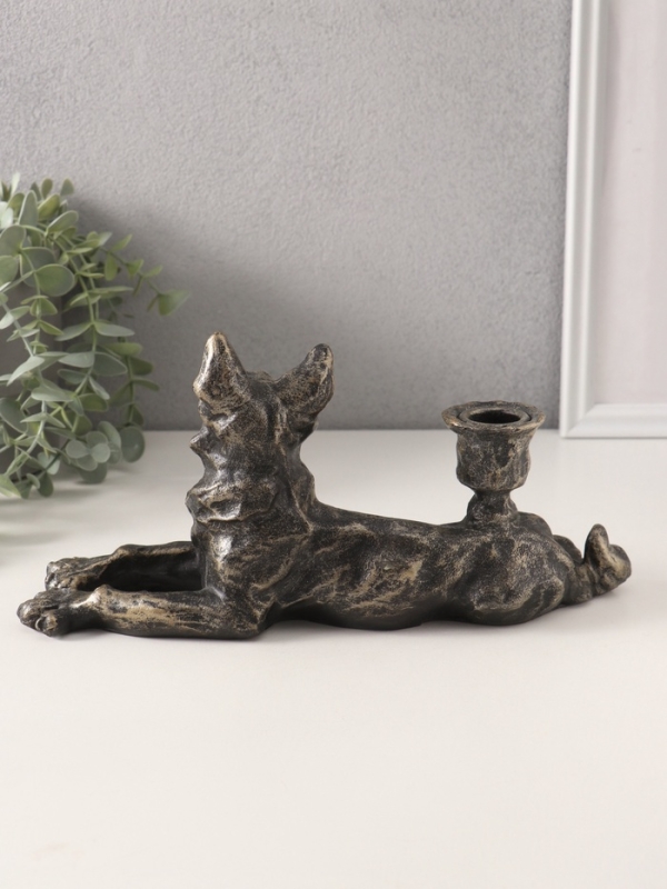 Подсвечник полистоун на 1 свечу "Шарж. Овчарка" под бронзу 28х10,8х13 см