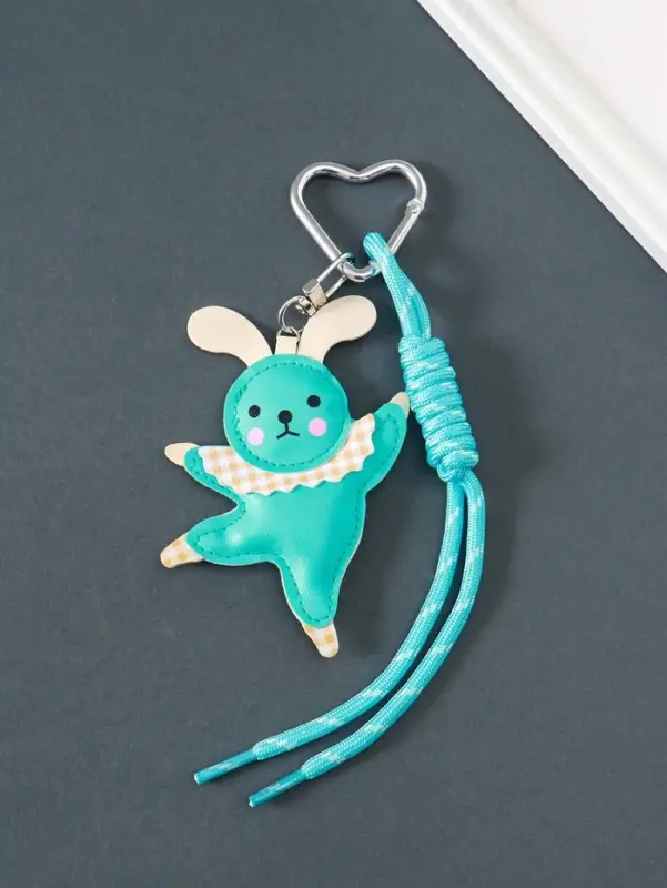 Брелок на карабине кожзам, текстиль "Танцующий зайчик" с узлом, голубой 24х7,5х1 см