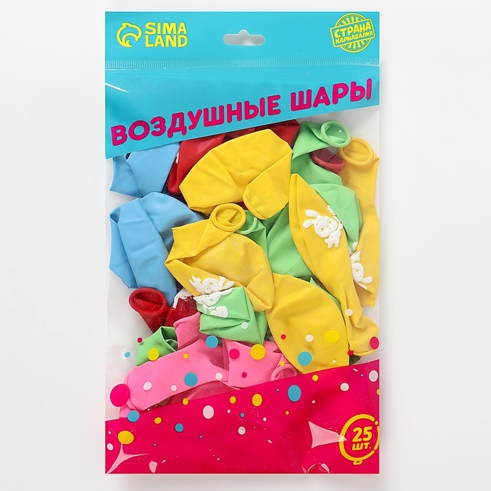 Воздушный шар латексный 12" &laquo;Милые животные&raquo;, пастель, 25 шт., МИКС