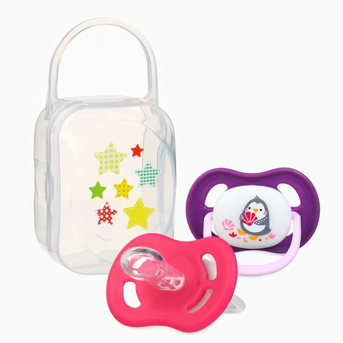 Соска - пустышка анатомическая Крошка Я &laquo;Для девочки&raquo; от 6 мес., 2 шт. + контейнер